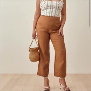 Reformation Justin High Waisted 100% Linen Pants in Barley Brown